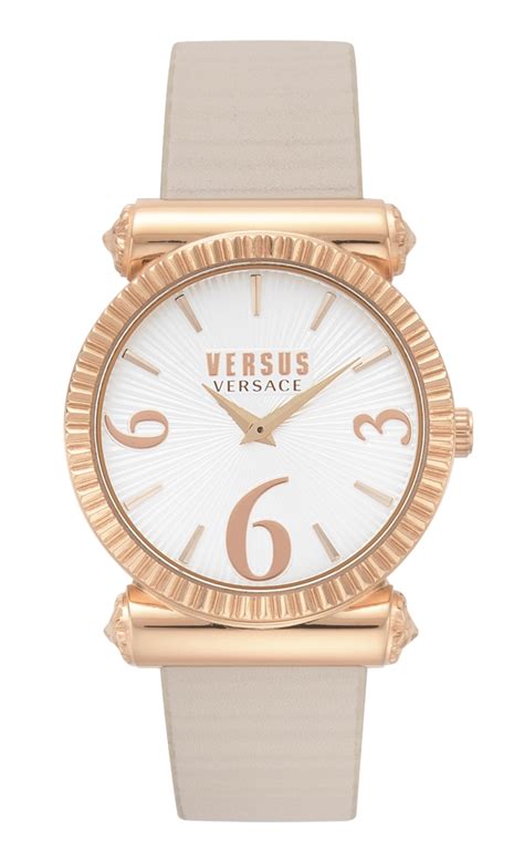 Versus Versace République Beige Leather Strap Watch 